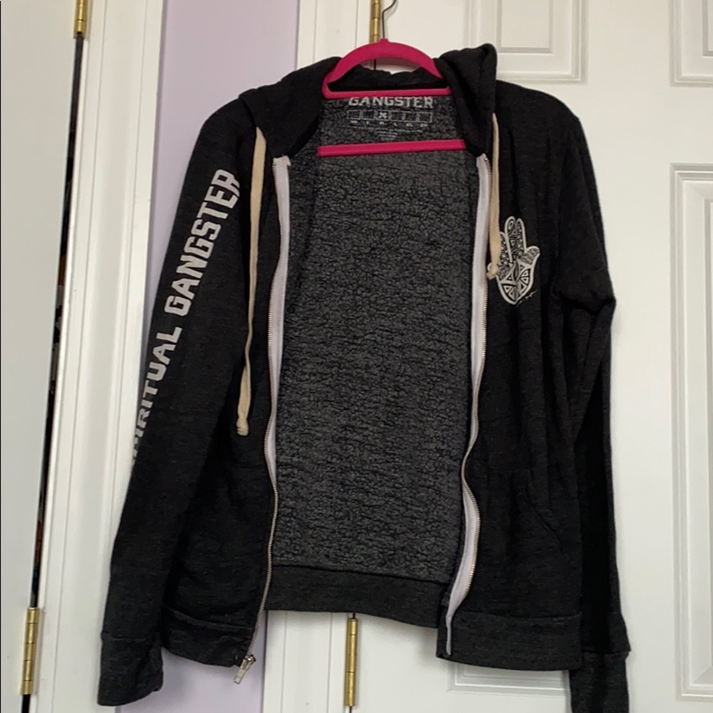 Navy blue hoodie.